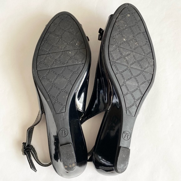 Etienne Aigner Black Patent Peep-Toe Slingback Heel with Bow - Picture 8 of 8